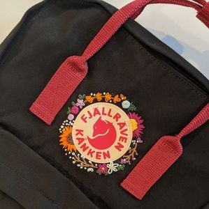 NWOT Fjallraven Kanken Black Ox Red Embroidered